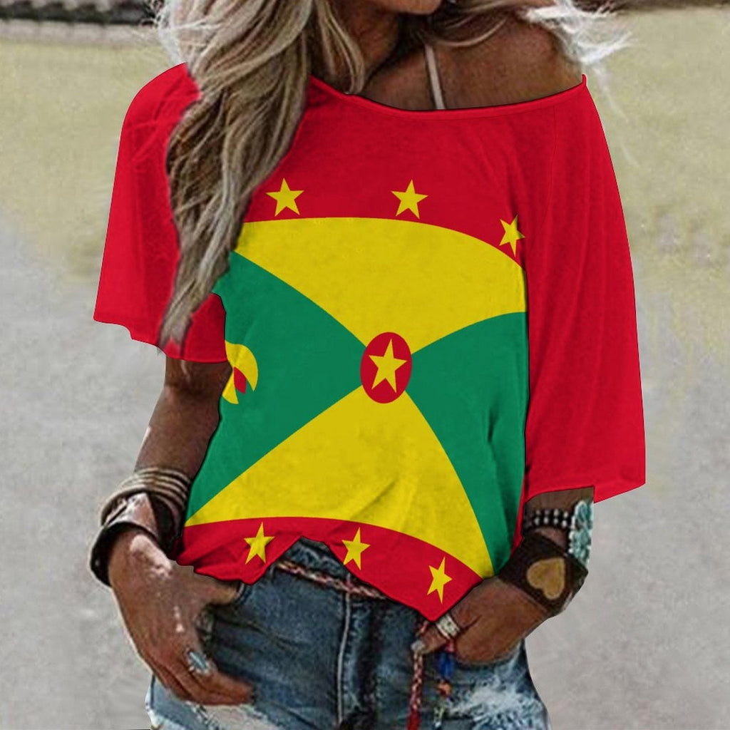 Grenada Flag Women’s Loose Half-Sleeve Boat Neck T-Shirt - Conscious Apparel Store