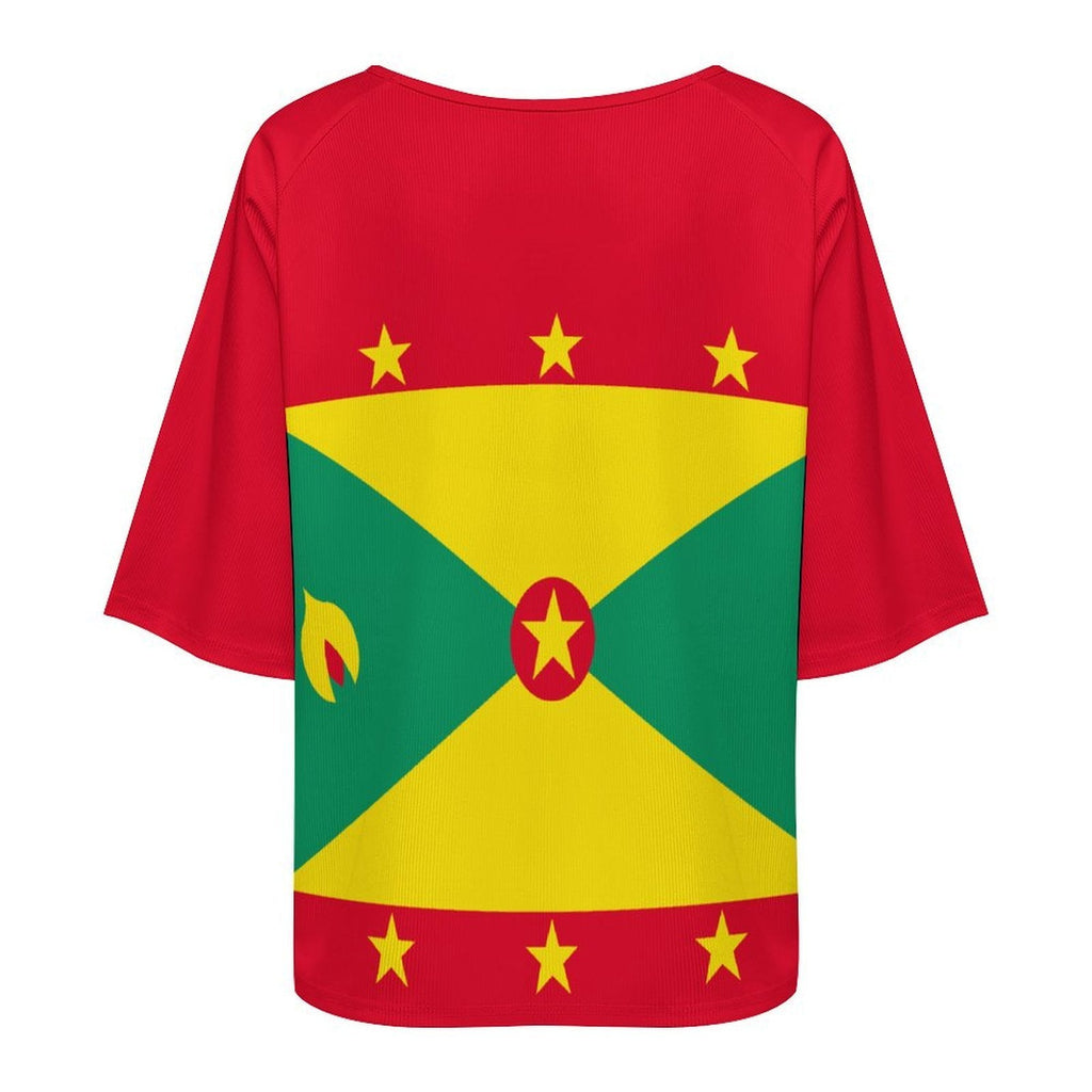Grenada Flag Women’s Loose Half-Sleeve Boat Neck T-Shirt - Conscious Apparel Store