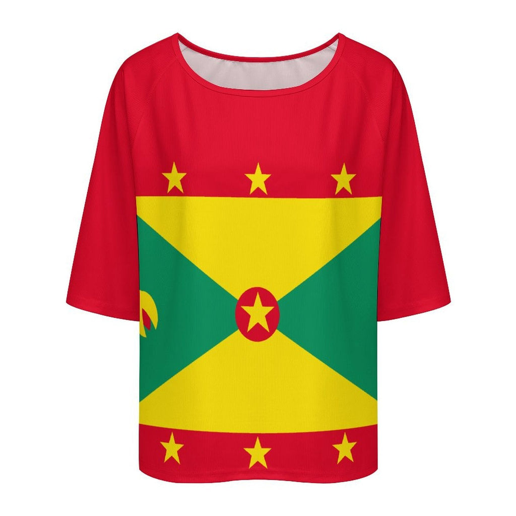 Grenada Flag Women’s Loose Half-Sleeve Boat Neck T-Shirt - Conscious Apparel Store