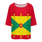 Grenada Flag Women’s Loose Half-Sleeve Boat Neck T-Shirt - Conscious Apparel Store