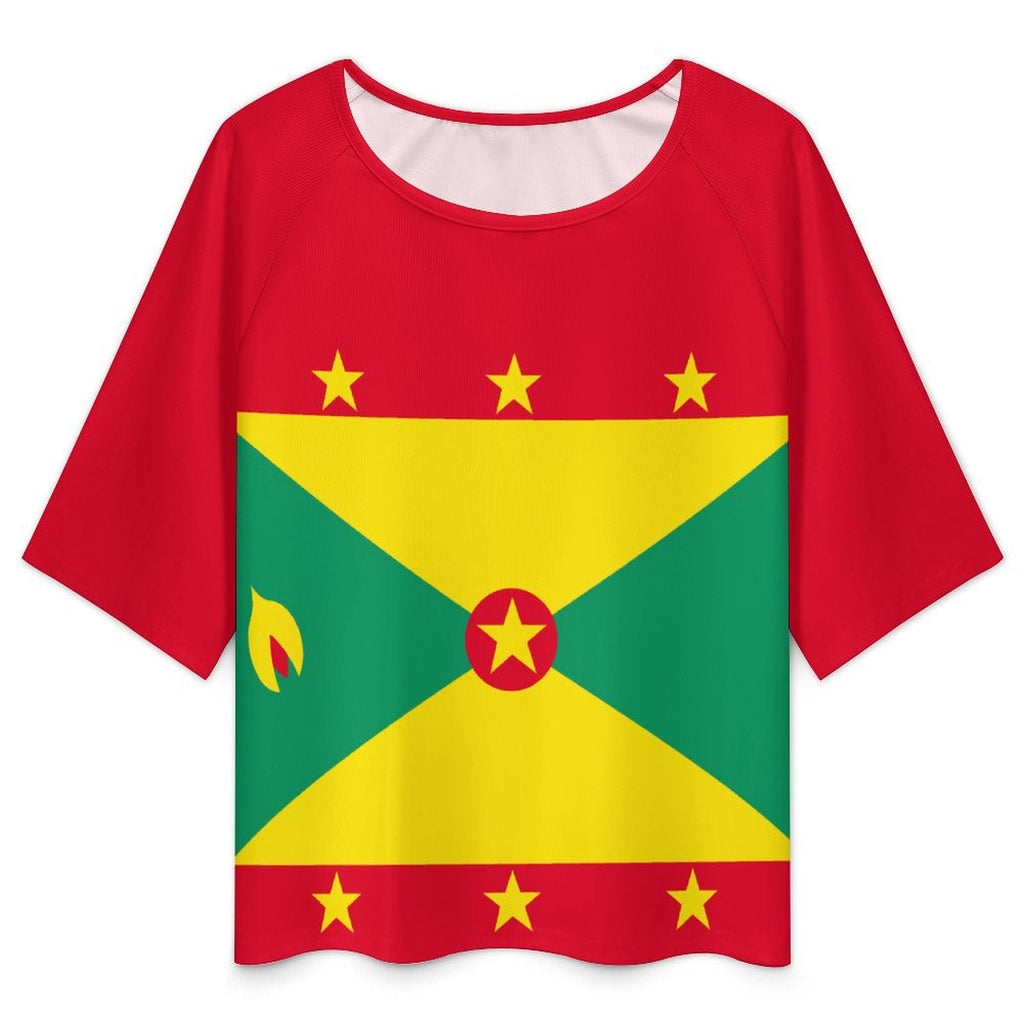 Grenada Flag Women’s Loose Half-Sleeve Boat Neck T-Shirt - Conscious Apparel Store