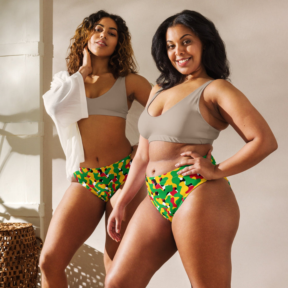 Guyana Flag Camo high-waisted bikini bottom - Conscious Apparel Store