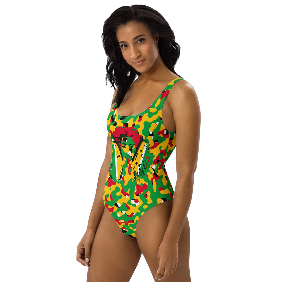 Guyana Flag Camo One-Piece Swimsuit - Conscious Apparel Store