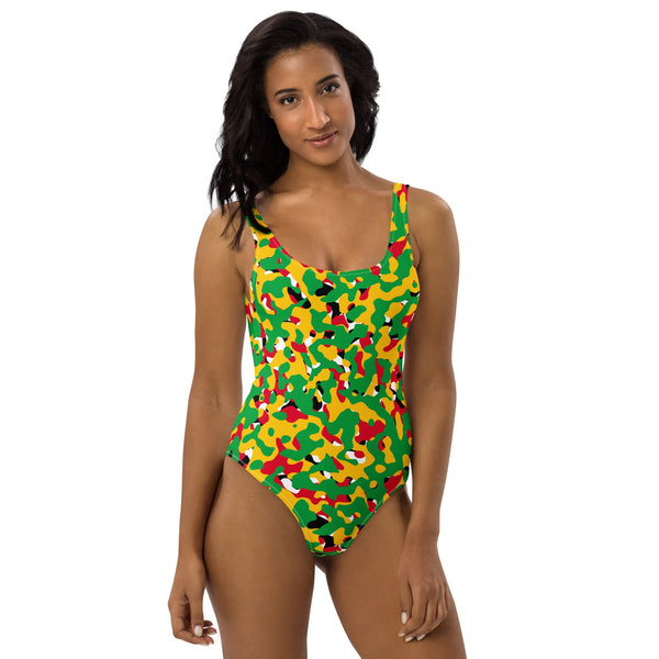 Guyana Flag Camo One - Piece Swimsuit - Conscious Apparel Store