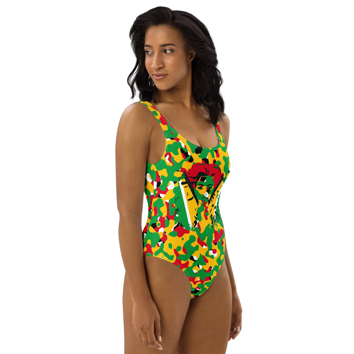 Guyana Flag Camo One-Piece Swimsuit - Conscious Apparel Store