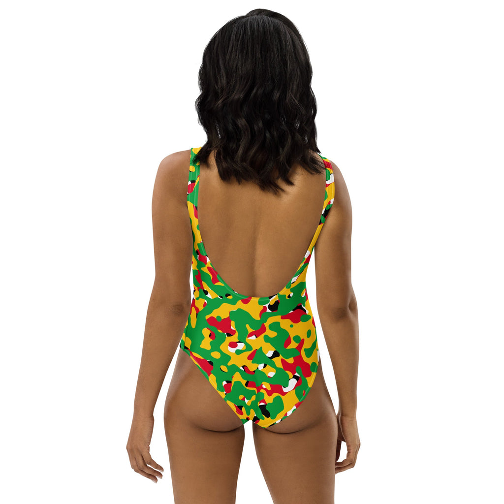 Guyana Flag Camo One-Piece Swimsuit - Conscious Apparel Store