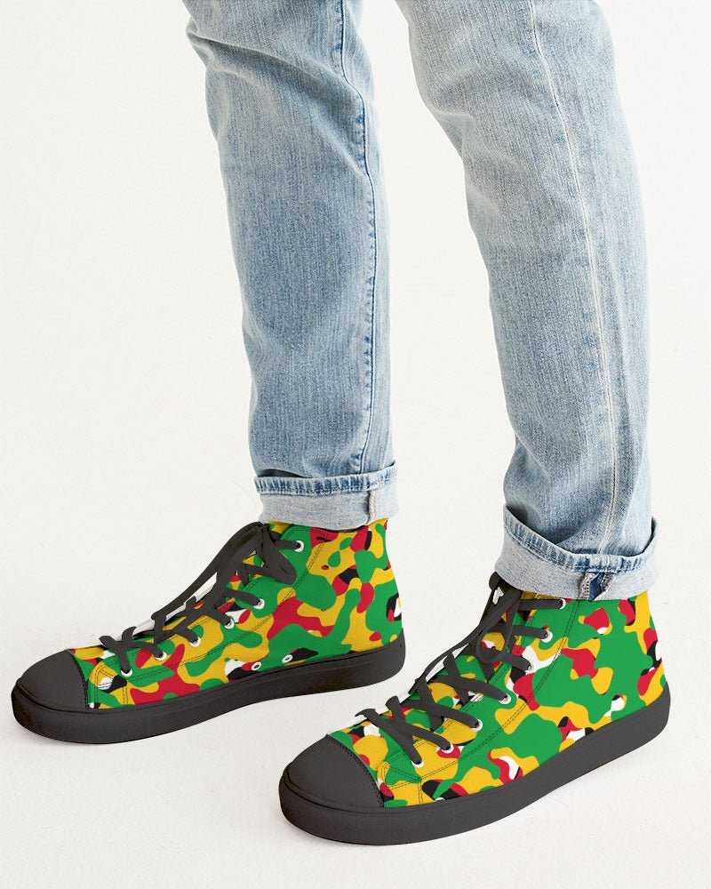 Guyana Flag Camouflage Men's Hightop Canvas Shoe - Black - Conscious Apparel Store