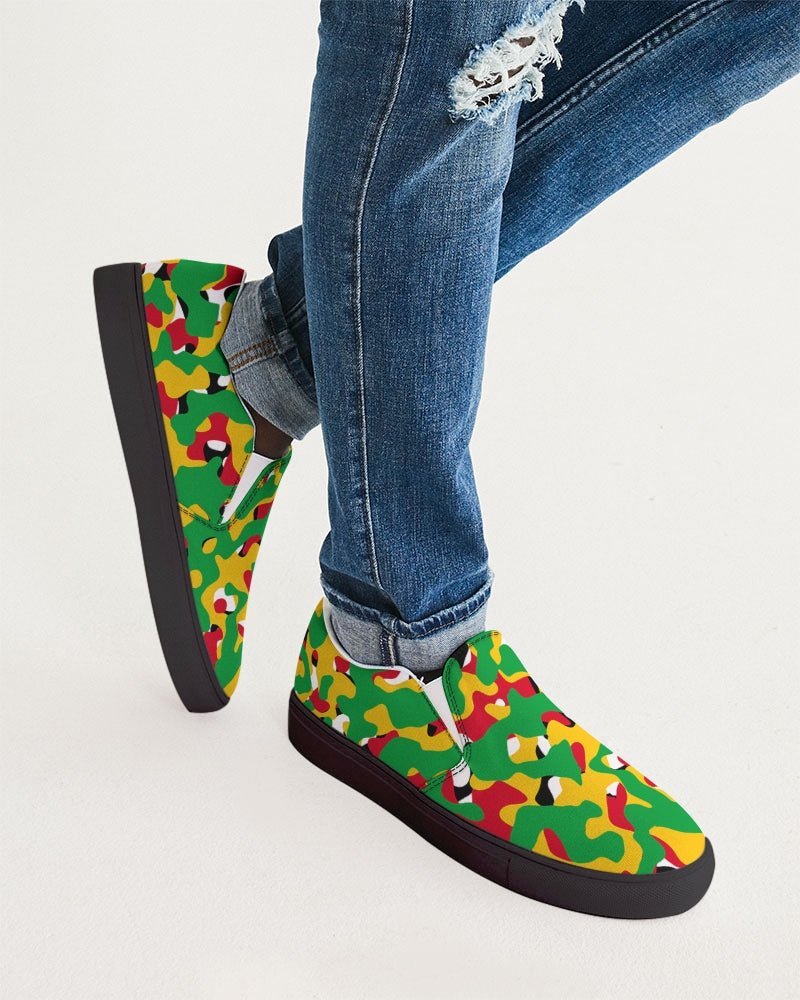 Guyana Flag Camouflage Men's Slip-On Canvas Shoe - Black - Conscious Apparel Store