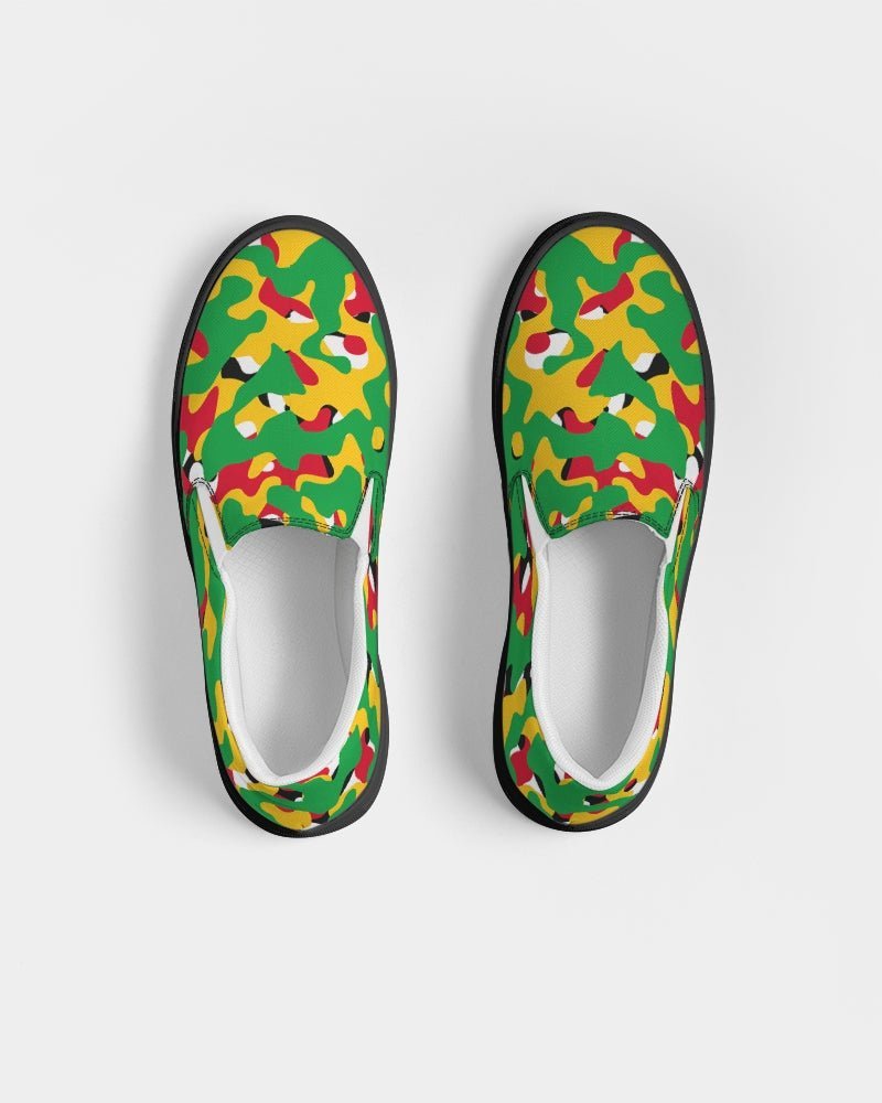 Guyana Flag Camouflage Men's Slip-On Canvas Shoe - Black - Conscious Apparel Store