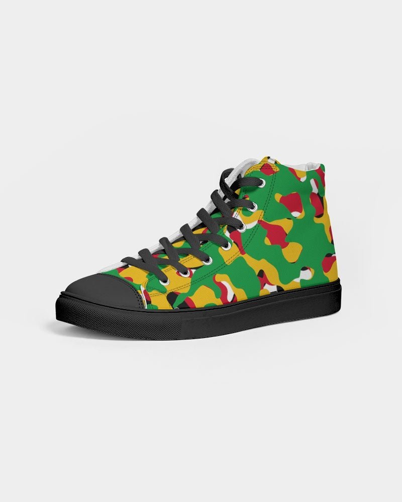 Guyana Flag Camouflage Women's Hightop Canvas Shoe - Black - Conscious Apparel Store