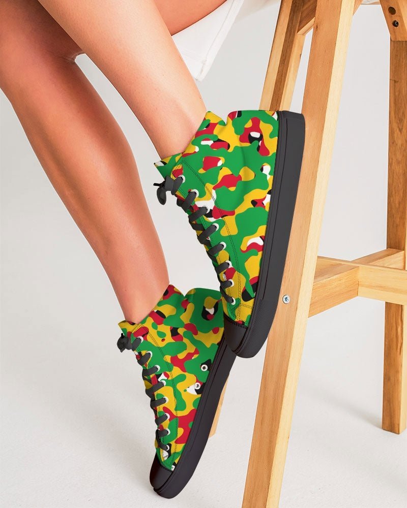Guyana Flag Camouflage Women's Hightop Canvas Shoe - Black - Conscious Apparel Store