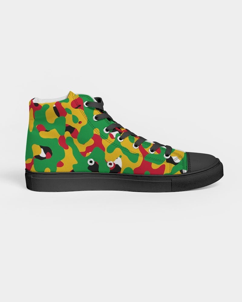 Guyana Flag Camouflage Women's Hightop Canvas Shoe - Black - Conscious Apparel Store