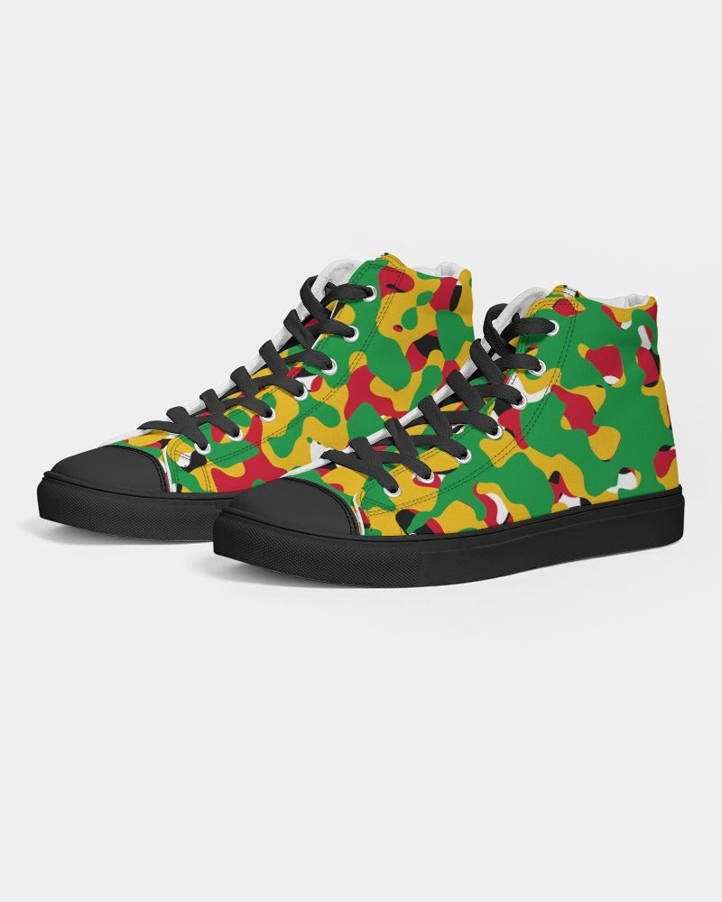 Guyana Flag Camouflage Women's Hightop Canvas Shoe - Black - Conscious Apparel Store