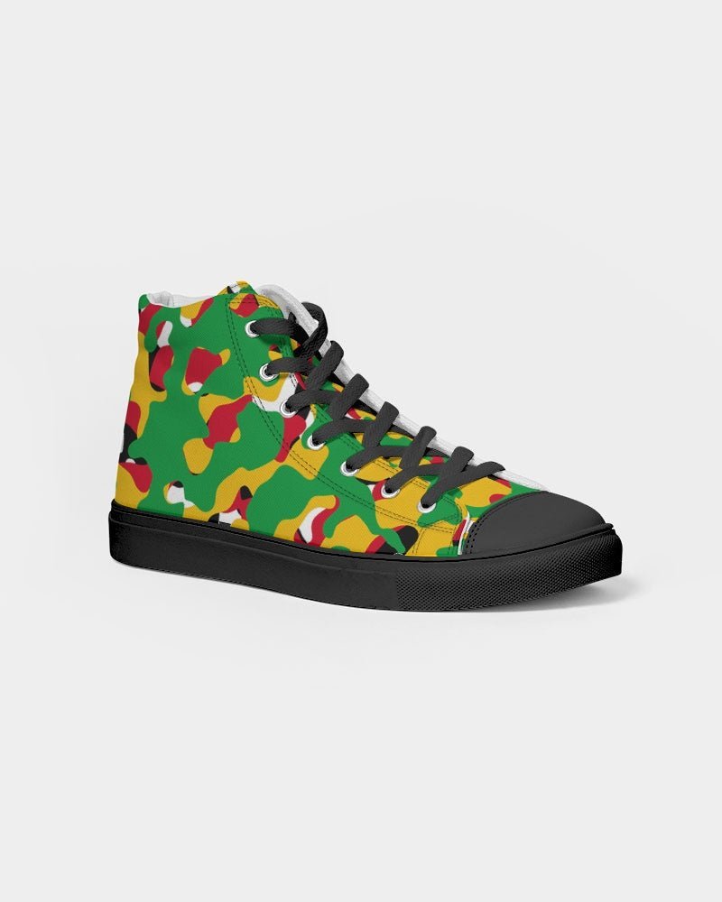 Guyana Flag Camouflage Women's Hightop Canvas Shoe - Black - Conscious Apparel Store