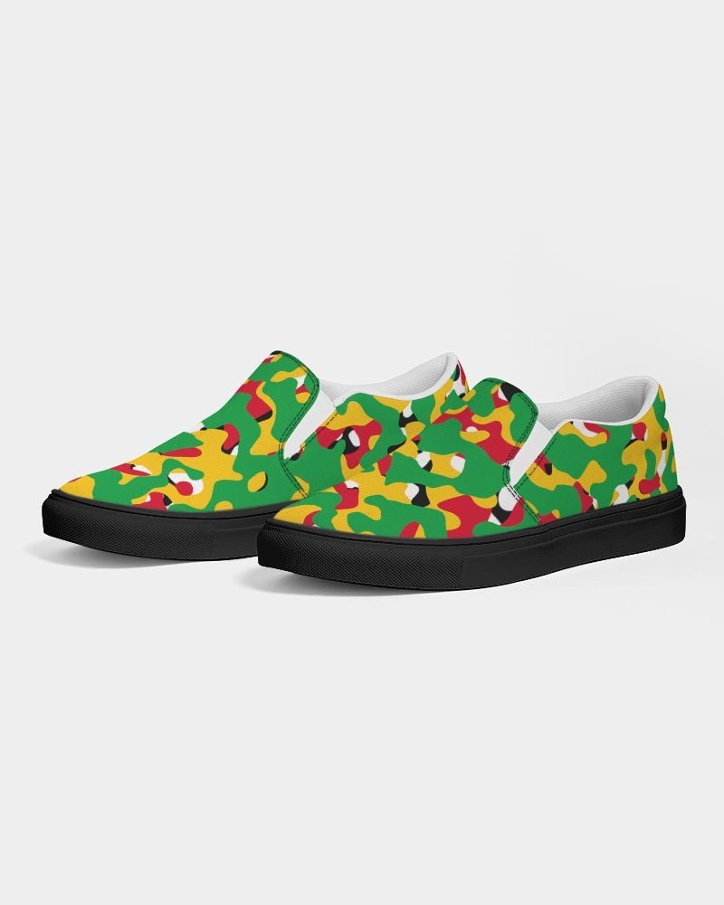 Guyana Flag Camouflage Women's Slip-On Canvas Shoe - Black - Conscious Apparel Store