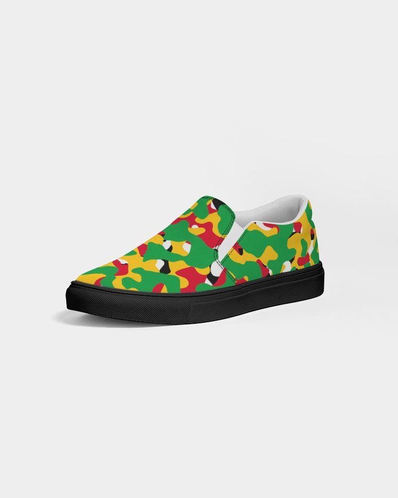 Guyana Flag Camouflage Women's Slip-On Canvas Shoe - Black - Conscious Apparel Store