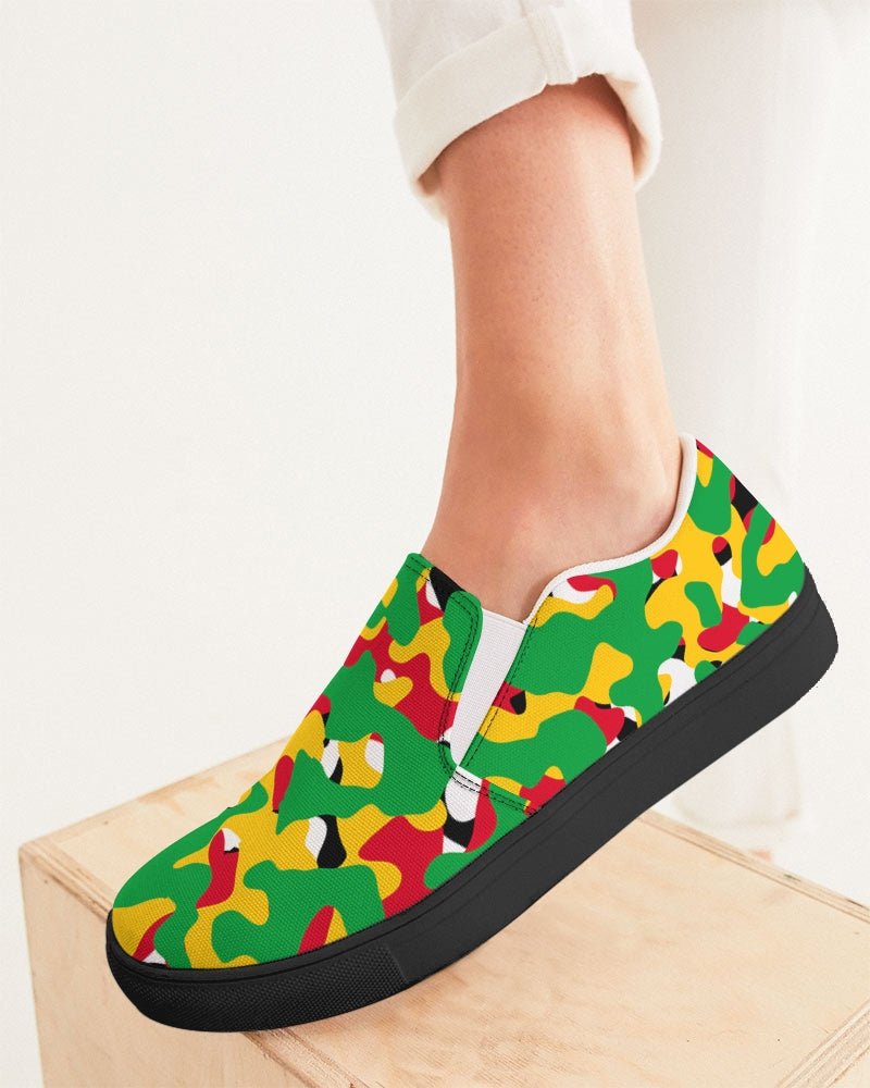 Guyana Flag Camouflage Women's Slip - On Canvas Shoe - Black - Conscious Apparel Store