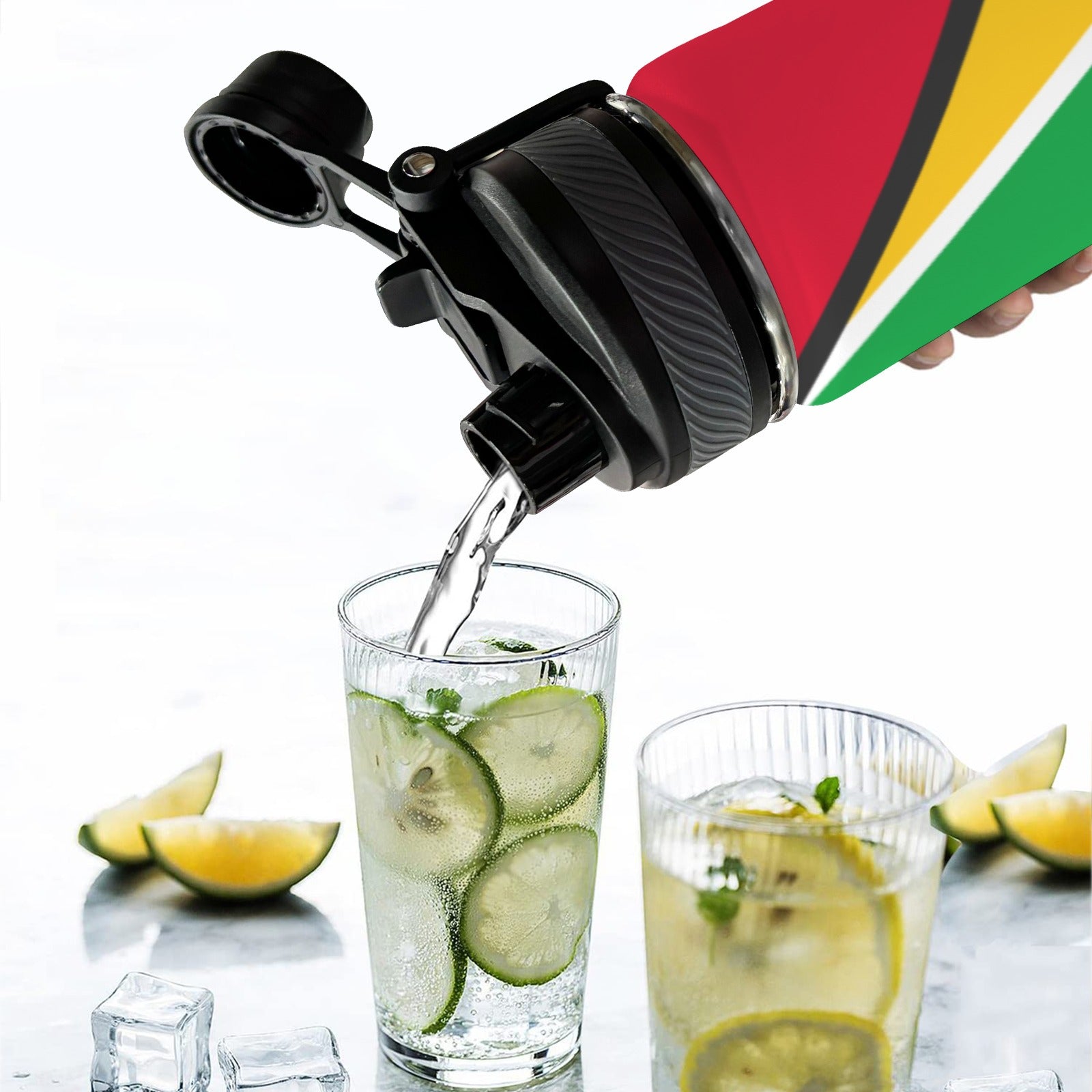 Guyana Flag Insulated Water Bottle with Dual - Use Lid (18oz) - Conscious Apparel Store