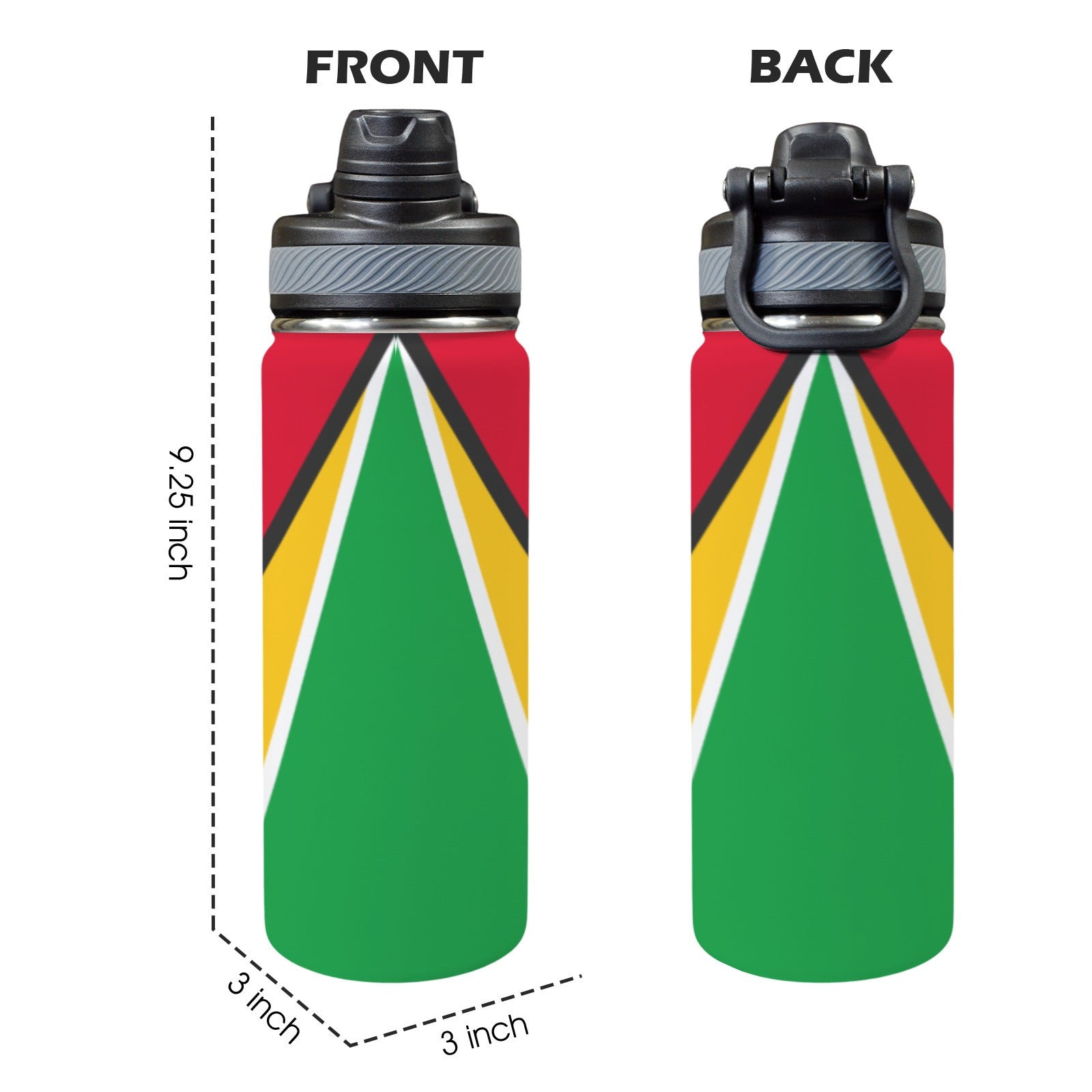 Guyana Flag Insulated Water Bottle with Dual - Use Lid (18oz) - Conscious Apparel Store