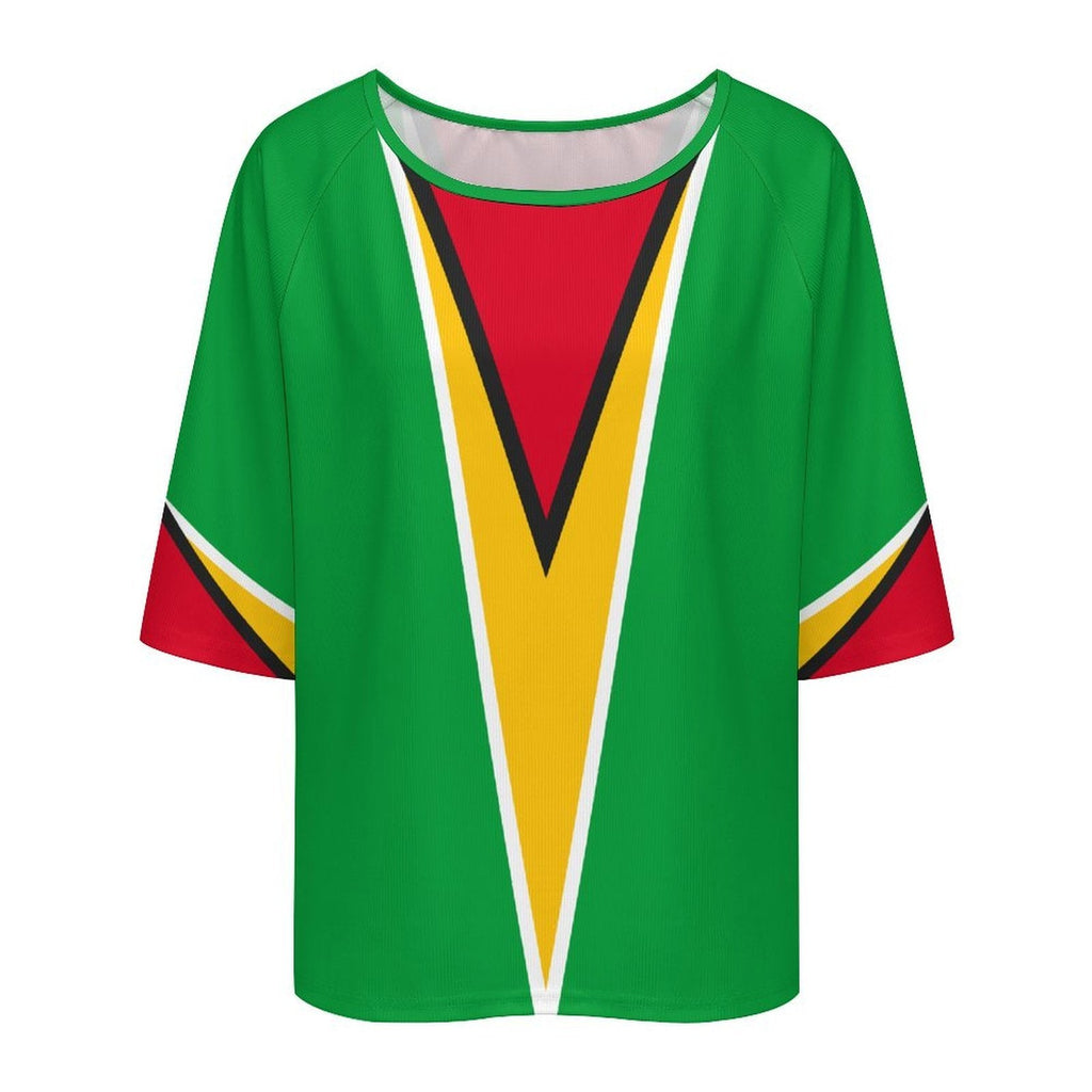 Guyana Flag Women’s Loose Half-Sleeve Boat Neck T-Shirt - Conscious Apparel Store