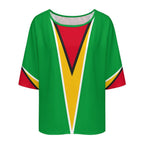 Guyana Flag Women’s Loose Half-Sleeve Boat Neck T-Shirt - Conscious Apparel Store