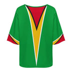 Guyana Flag Women’s Loose Half-Sleeve Boat Neck T-Shirt - Conscious Apparel Store