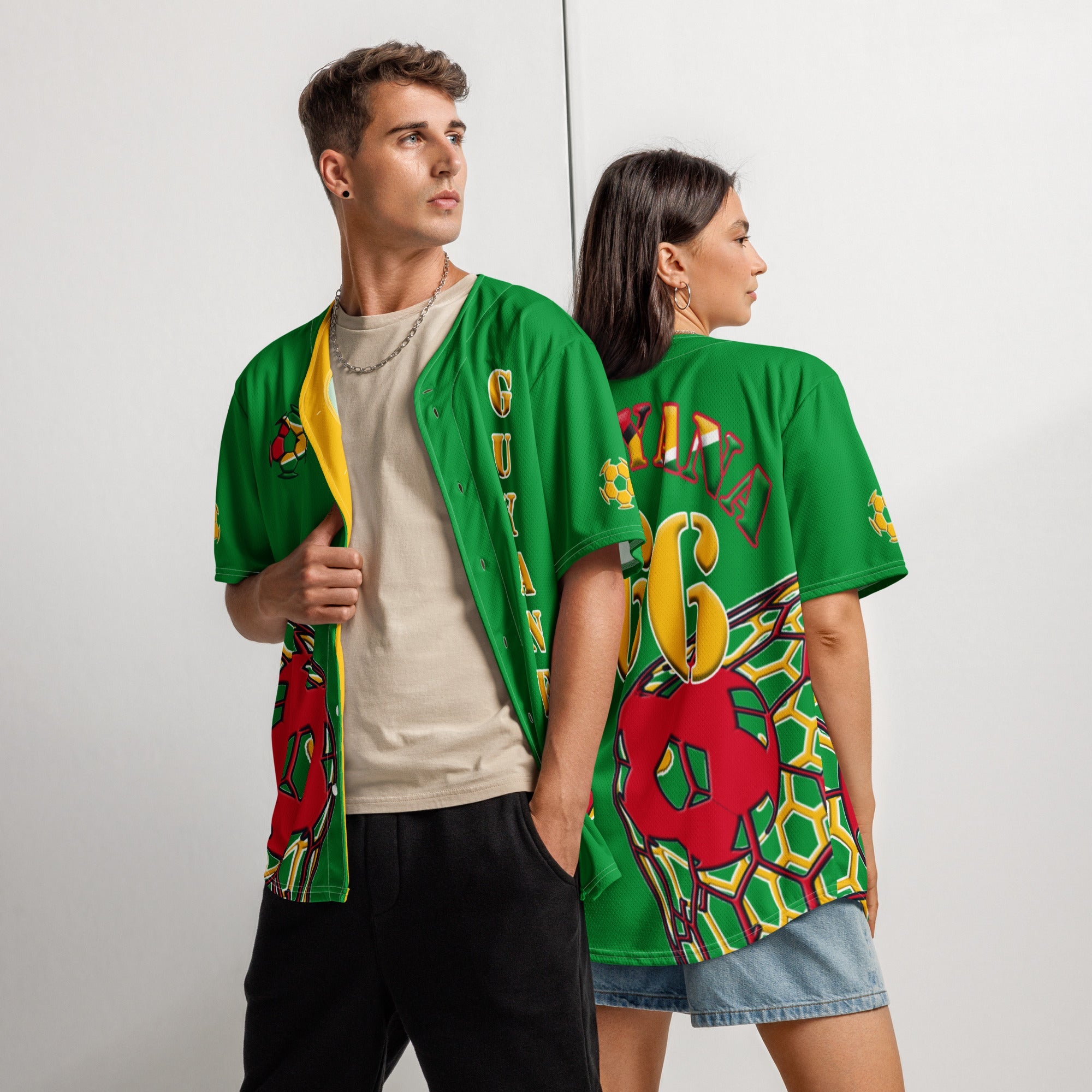 Guyana Football Themed Button-Down Sport Jersey - Conscious Apparel Store