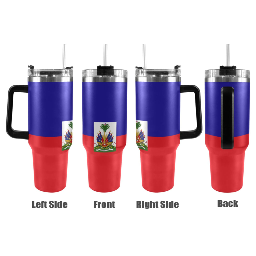 Haiti Flag 40oz Tumbler with Black Handle - Conscious Apparel Store