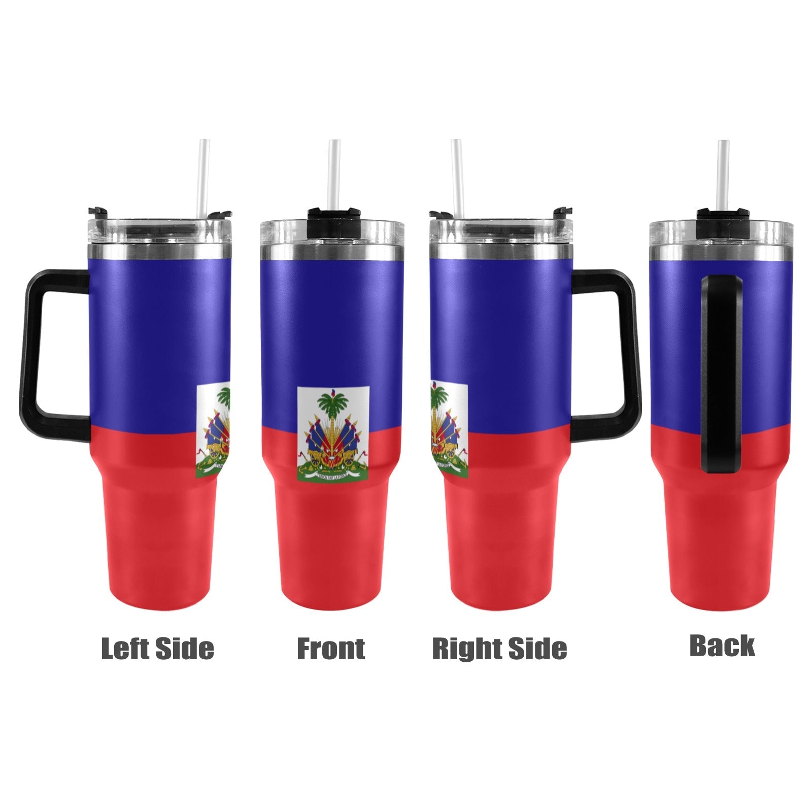 Haiti Flag 40oz Tumbler with Black Handle - Conscious Apparel Store