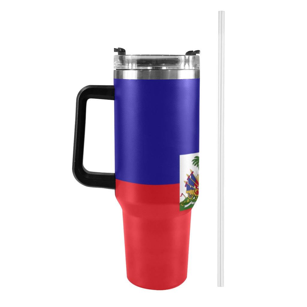 Haiti Flag 40oz Tumbler with Black Handle - Conscious Apparel Store