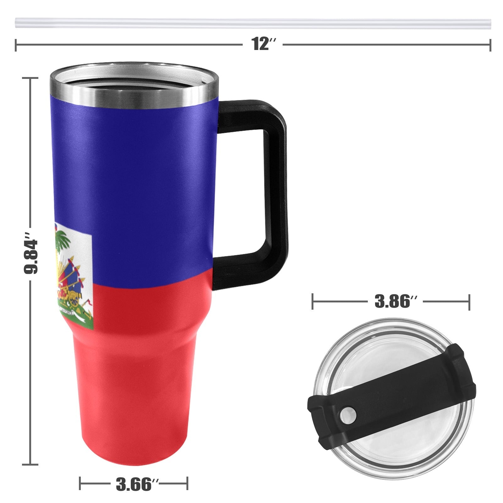 Haiti Flag 40oz Tumbler with Black Handle - Conscious Apparel Store