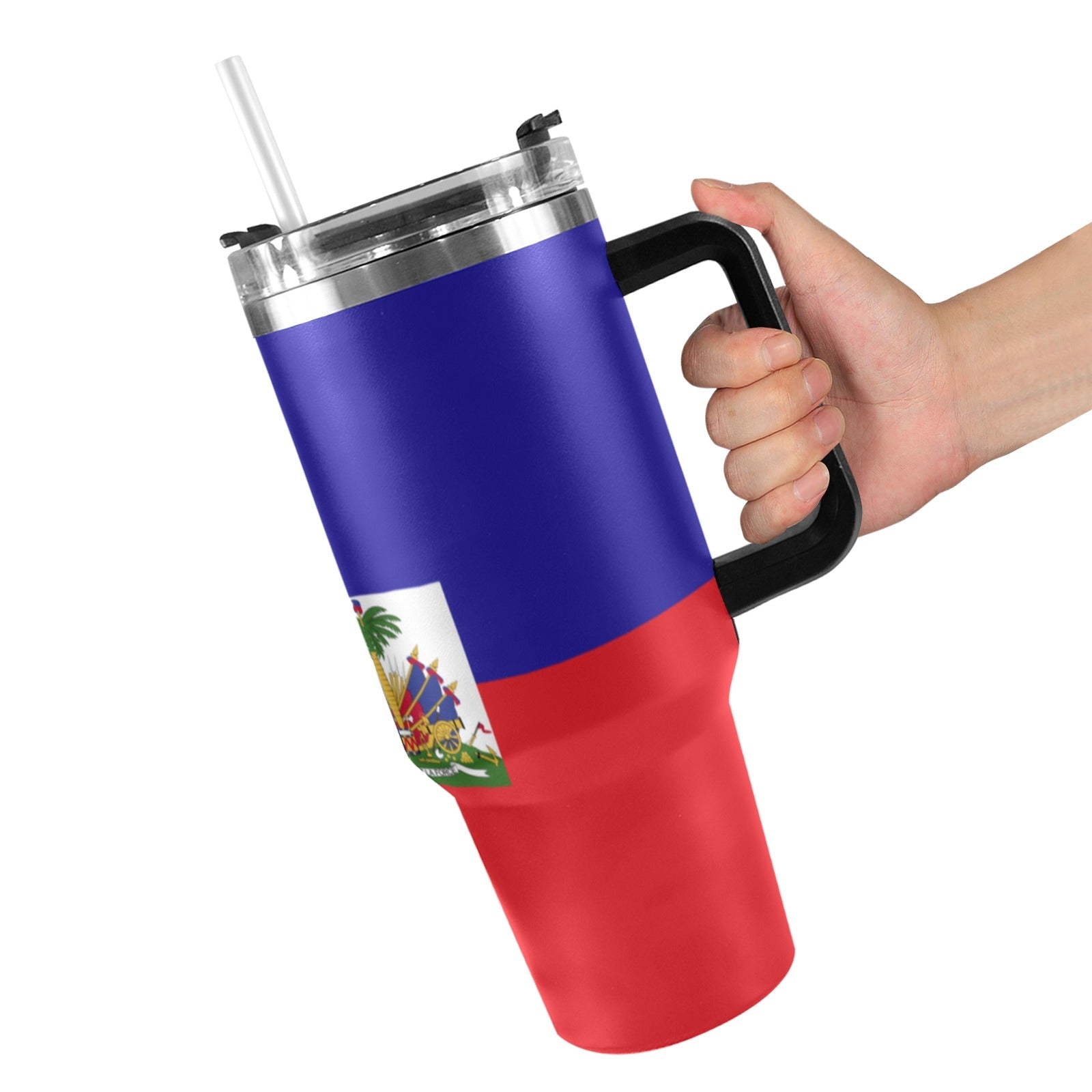 Haiti Flag 40oz Tumbler with Black Handle - Conscious Apparel Store