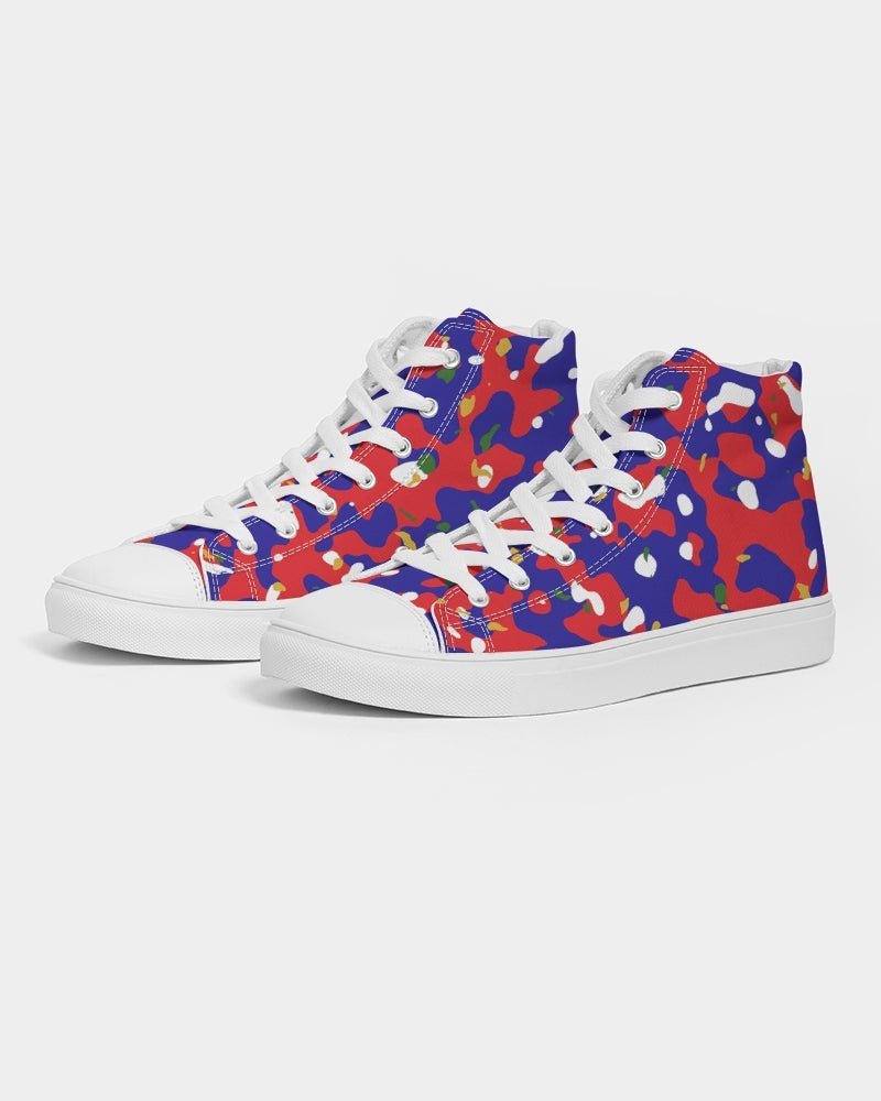Haiti Flag Camo Men's Hightop Canvas Shoe - Conscious Apparel Store