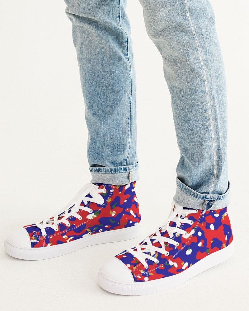 Haiti Flag Camo Men's Hightop Canvas Shoe - Conscious Apparel Store