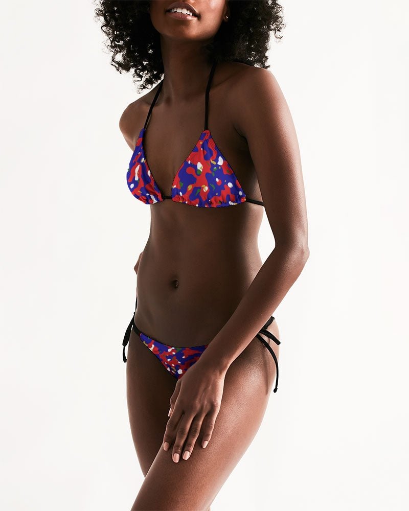 Haiti Flag Camo Triangle String Bikini - Conscious Apparel Store