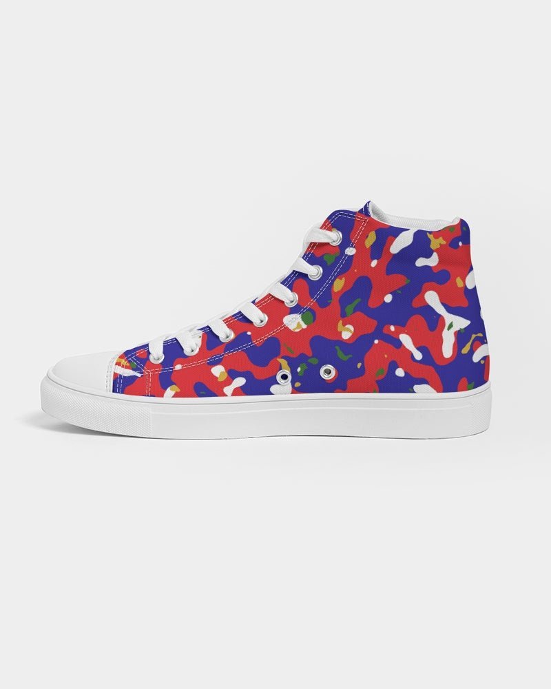 Haiti Flag Camo Women's Hightop Canvas Shoe - Conscious Apparel Store