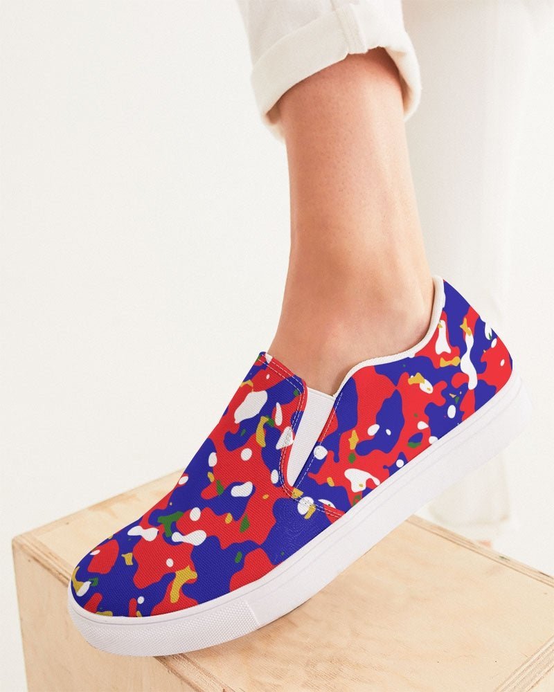 Haiti Flag Camo Women's Slip-On Canvas Shoe - Conscious Apparel Store