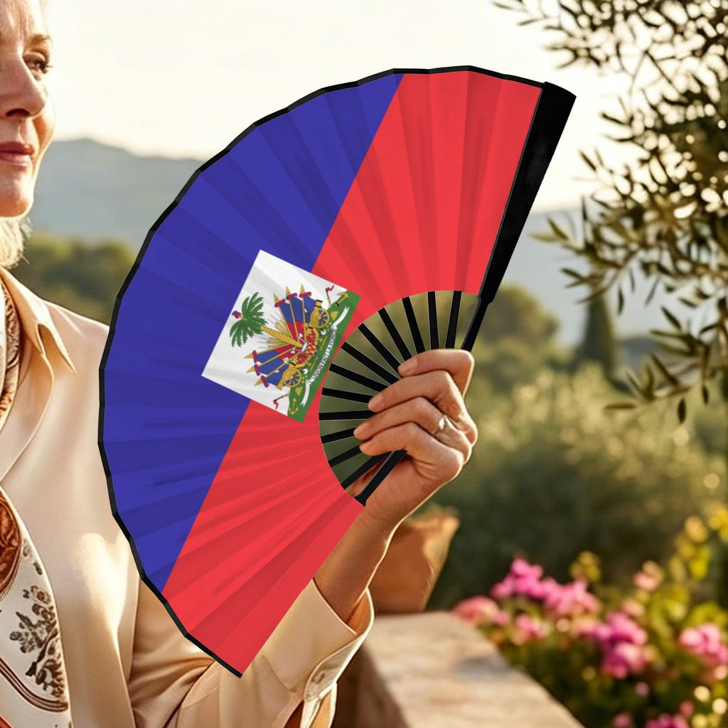 Haiti Flag Double-Sided Custom Folding Fan - Conscious Apparel Store