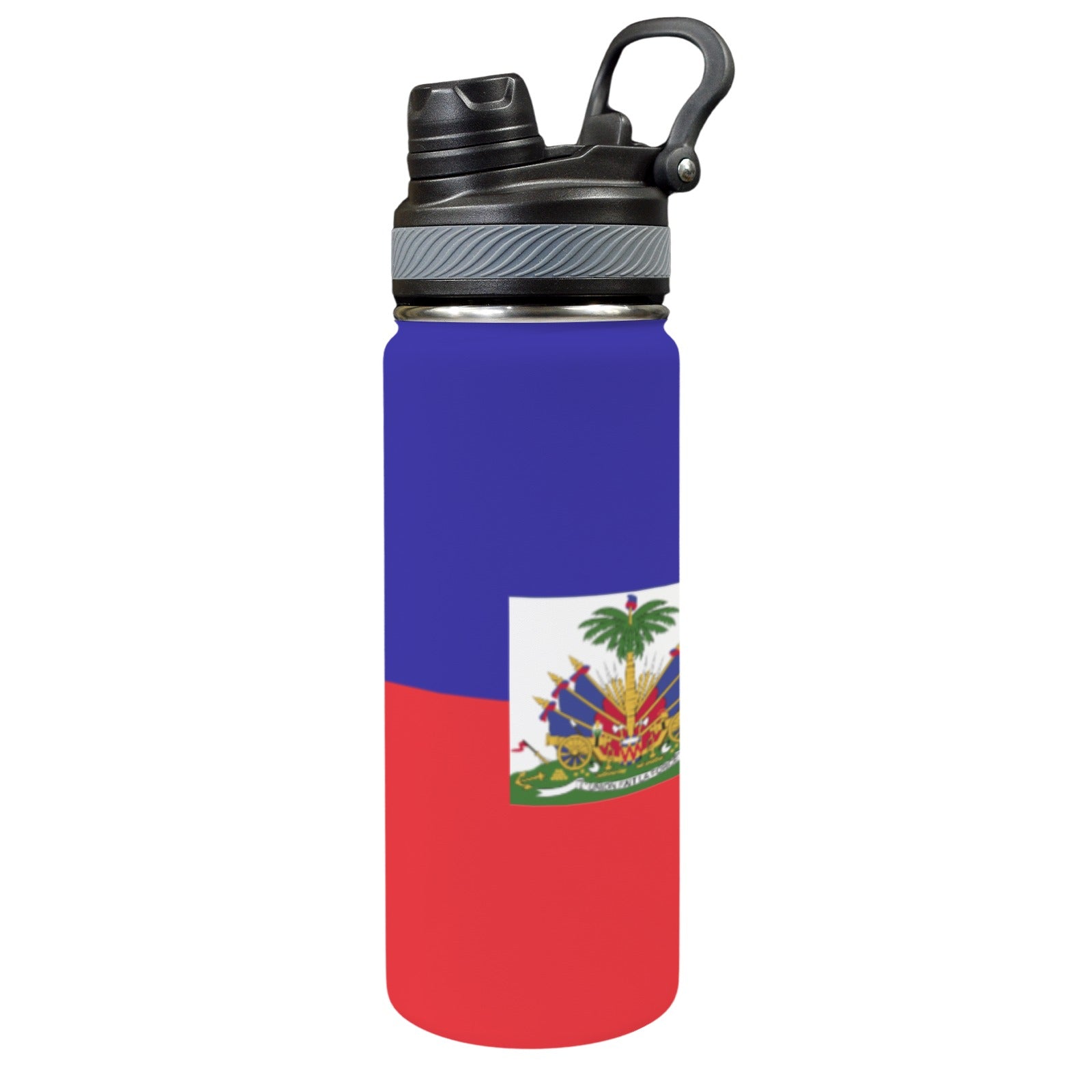 Haiti Flag Insulated Water Bottle with Dual - Use Lid (18oz) - Conscious Apparel Store