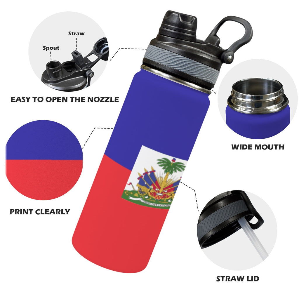 Haiti Flag Insulated Water Bottle with Dual - Use Lid (18oz) - Conscious Apparel Store