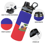 Haiti Flag Insulated Water Bottle with Dual - Use Lid (18oz) - Conscious Apparel Store
