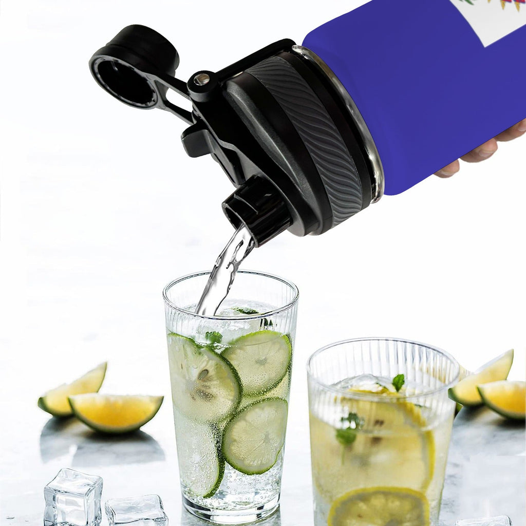 Haiti Flag Insulated Water Bottle with Dual - Use Lid (18oz) - Conscious Apparel Store