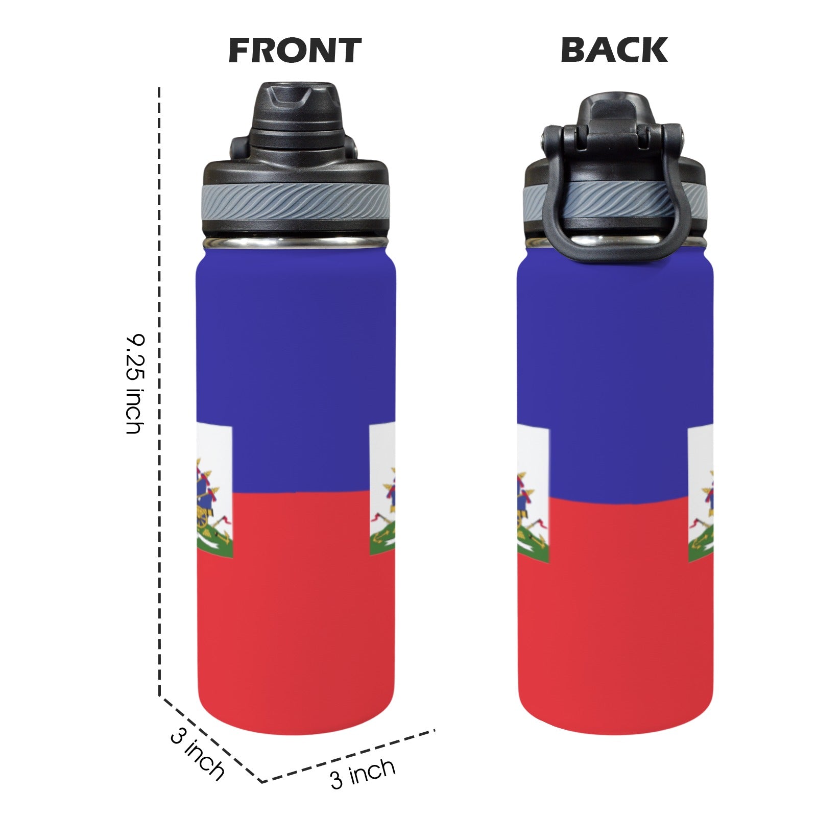 Haiti Flag Insulated Water Bottle with Dual - Use Lid (18oz) - Conscious Apparel Store