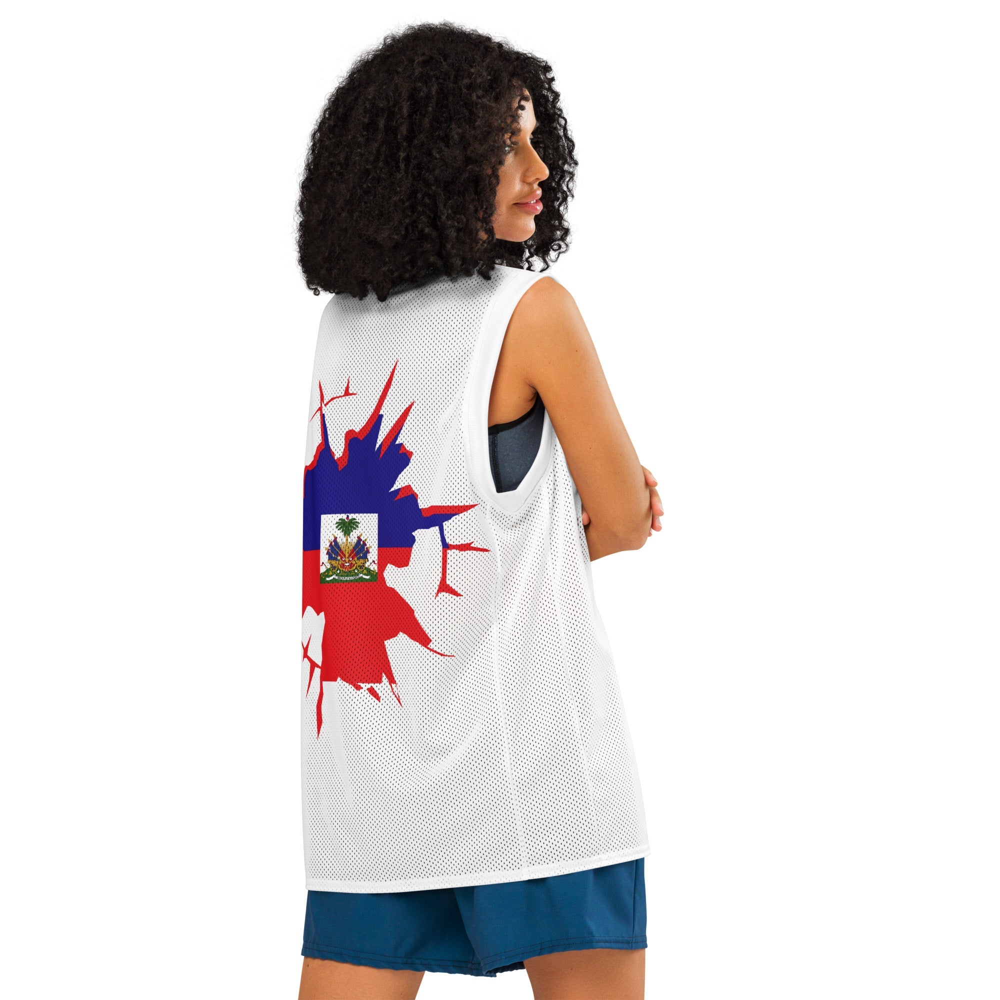 Haiti Flag (White) Premium Sport Jersey Tank Top - Conscious Apparel Store