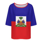 Haiti Flag Women’s Loose Half-Sleeve Boat Neck T-Shirt - Conscious Apparel Store