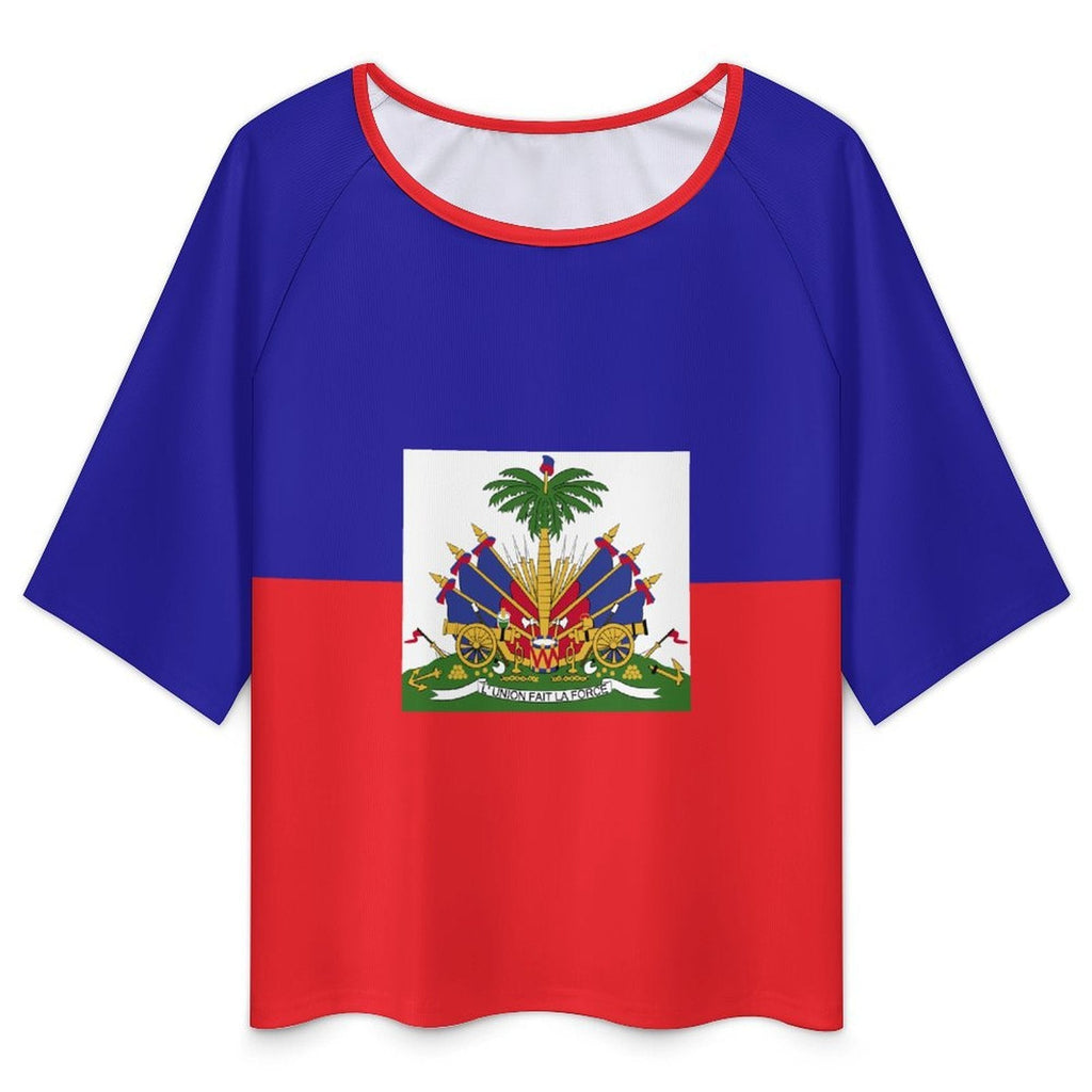 Haiti Flag Women’s Loose Half-Sleeve Boat Neck T-Shirt - Conscious Apparel Store