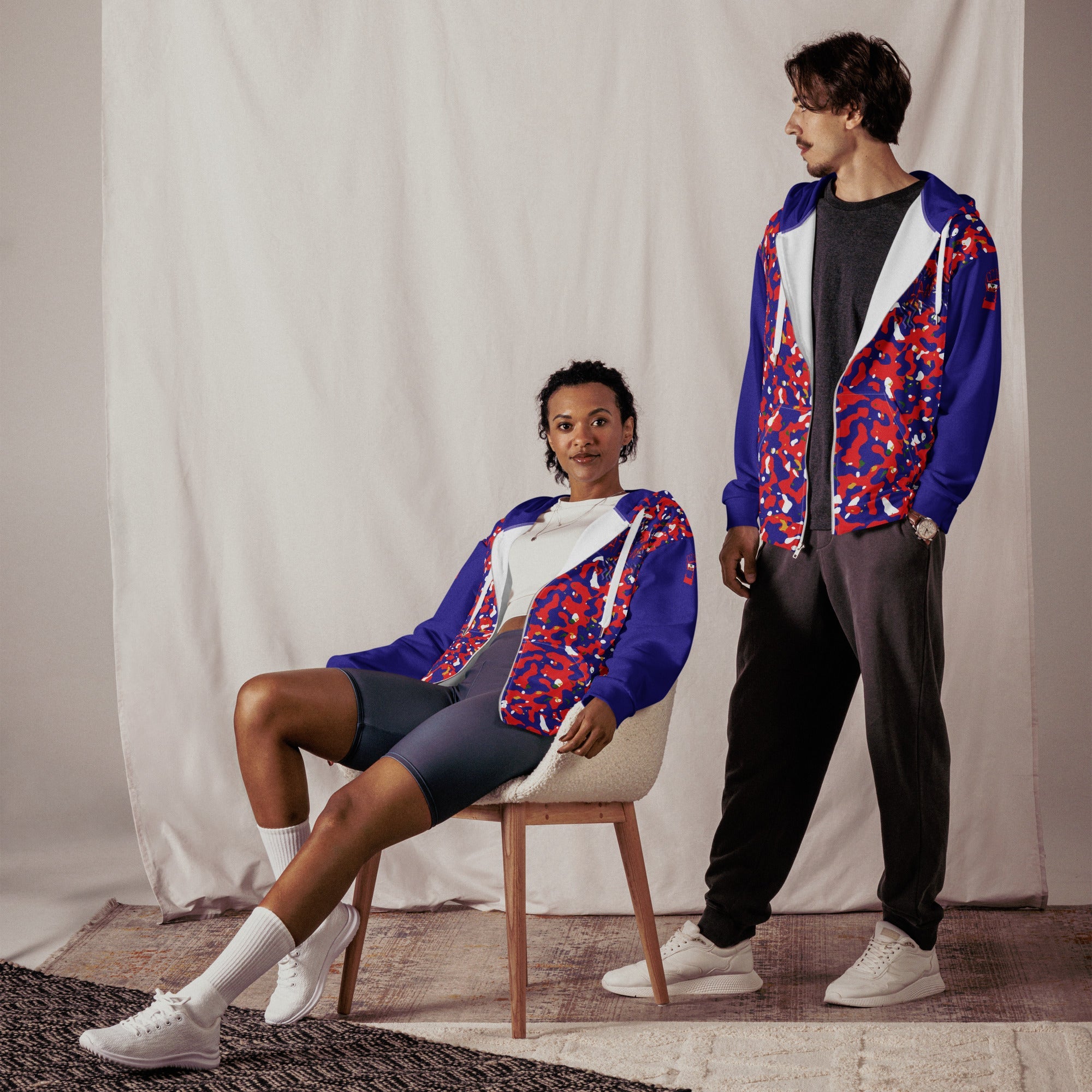 Haitian Flag Camo Unisex zip hoodie - Conscious Apparel Store
