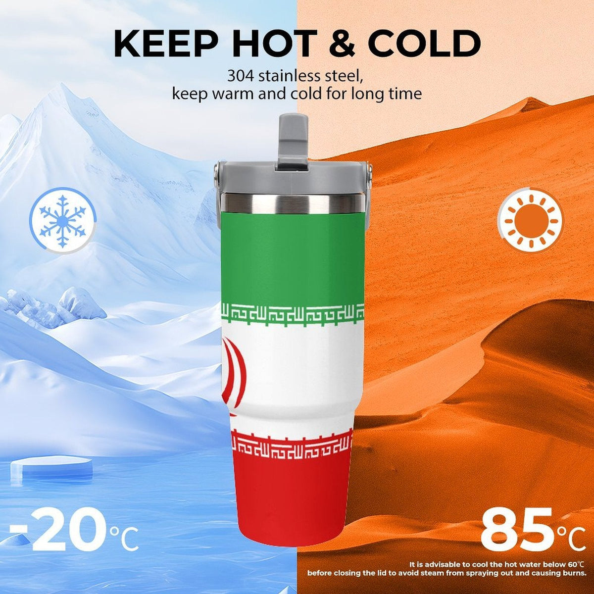 Iran Flag 30oz Tumbler with Top Handle - Conscious Apparel Store