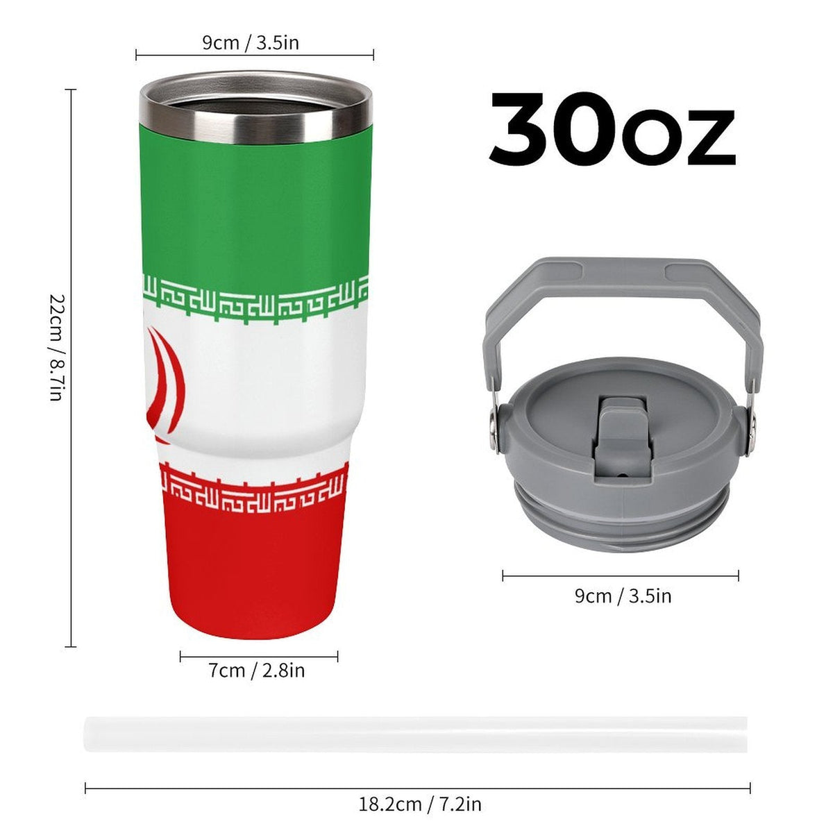 Iran Flag 30oz Tumbler with Top Handle - Conscious Apparel Store