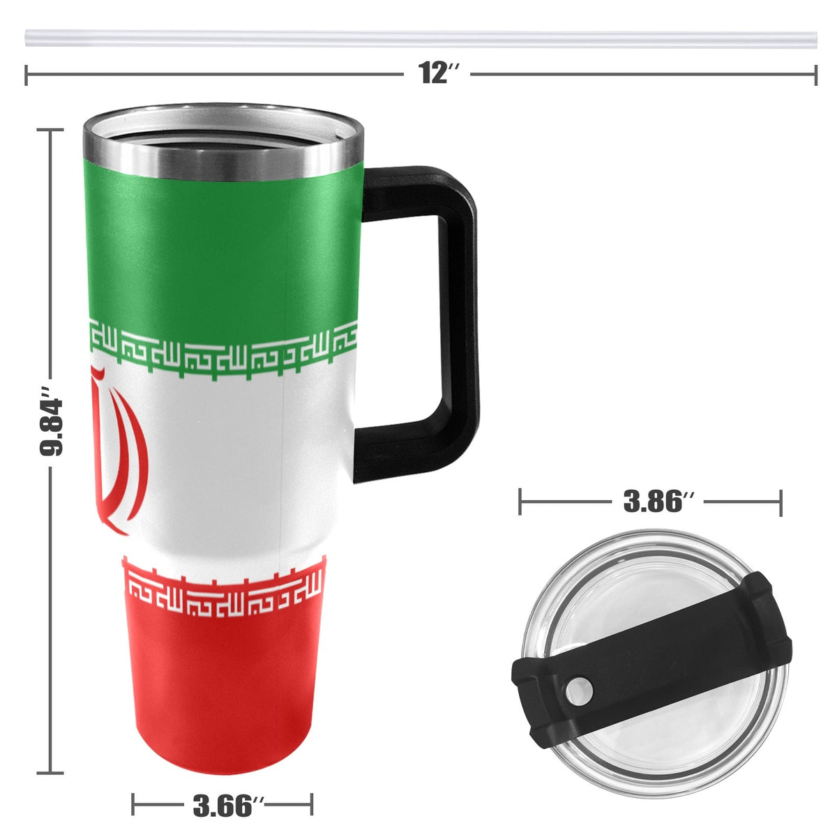 Iran FLag 40oz Tumbler with Black Handle - Conscious Apparel Store